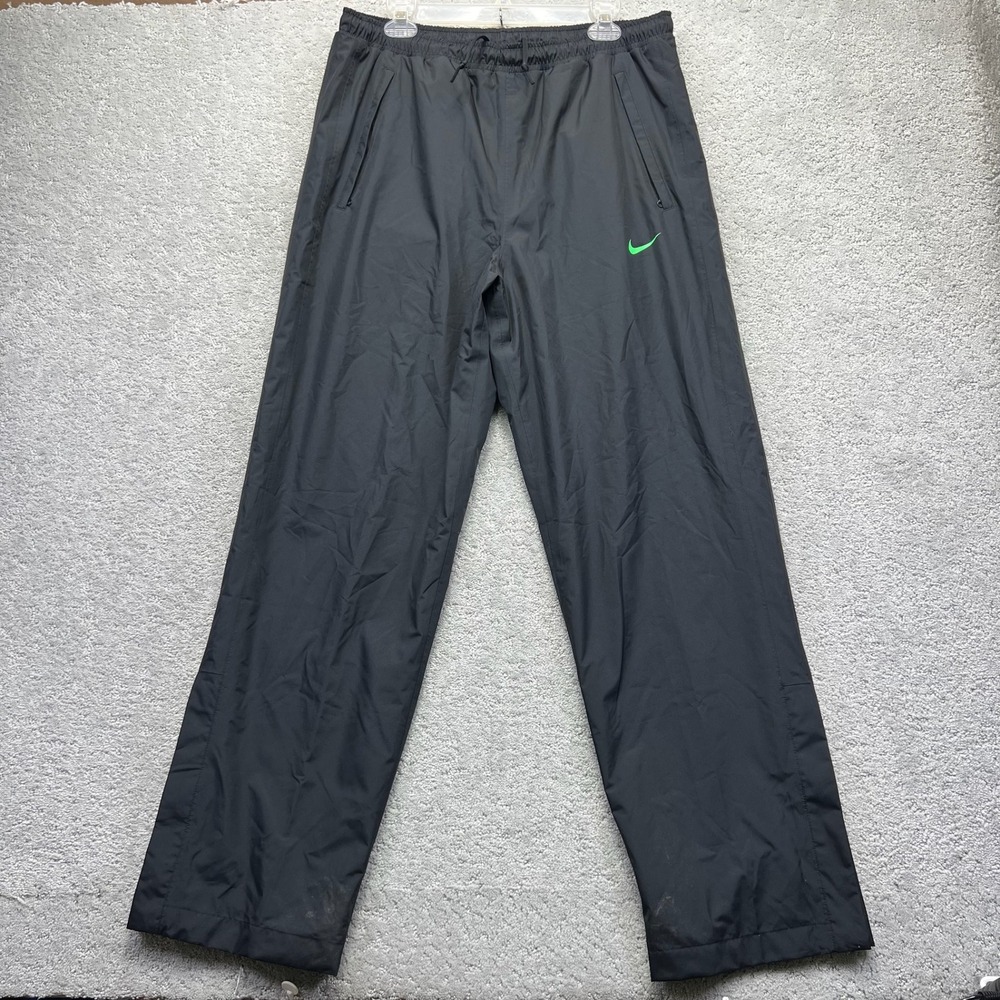Nike Golf Pants Mens Large Black Green Storm-Fit 10 Swoosh Waterproof Ankle Zip